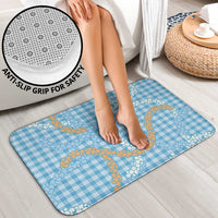 Blue Tropical Floral Palaka Bathroom Set Hawaiian Quilt Pattern - Polynesian Pride