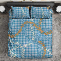 Blue Tropical Floral Palaka Bedding Set Hawaiian Quilt Pattern - Polynesian Pride