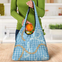 Blue Tropical Floral Palaka Grocery Bag Hawaiian Quilt Pattern LT9 - Polynesian Pride