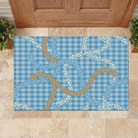 Blue Tropical Floral Palaka Rubber Doormat Hawaiian Quilt Pattern LT9 Blue - Polynesian Pride