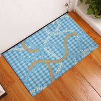 Blue Tropical Floral Palaka Rubber Doormat Hawaiian Quilt Pattern LT9 - Polynesian Pride