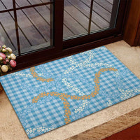 Blue Tropical Floral Palaka Rubber Doormat Hawaiian Quilt Pattern LT9 - Polynesian Pride