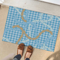 Blue Tropical Floral Palaka Rubber Doormat Hawaiian Quilt Pattern LT9 - Polynesian Pride