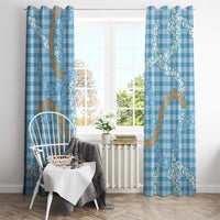 Blue Tropical Floral Palaka Window Curtain Hawaiian Quilt Pattern - Polynesian Pride