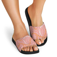 Pink Tropical Floral Palaka Slide Sandals Hawaiian Quilt Pattern - Polynesian Pride
