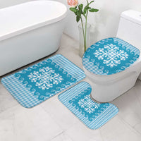 Blue Ulu Palaka Quilt Pattern Bathroom Set Hawaii Culture Breadfruit - Polynesian Pride