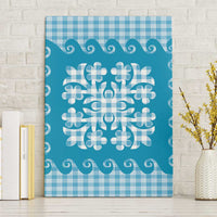 Blue Ulu Palaka Quilt Pattern Canvas Wall Art Hawaii Culture Breadfruit LT9 Without Frame Blue - Polynesian Pride