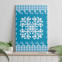 Blue Ulu Palaka Quilt Pattern Canvas Wall Art Hawaii Culture Breadfruit LT9 - Polynesian Pride