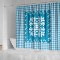 Blue Ulu Palaka Quilt Pattern Shower Curtain Hawaii Culture Breadfruit - Polynesian Pride