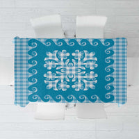 Blue Ulu Palaka Quilt Pattern Tablecloth Hawaii Culture Breadfruit - Polynesian Pride
