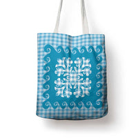 Blue Ulu Palaka Quilt Pattern Tote Bag Hawaii Culture Breadfruit LT9 - Polynesian Pride