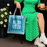 Blue Ulu Palaka Quilt Pattern Tote Bag Hawaii Culture Breadfruit LT9 - Polynesian Pride