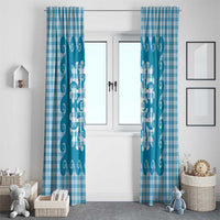 Blue Ulu Palaka Quilt Pattern Window Curtain Hawaii Culture Breadfruit - Polynesian Pride