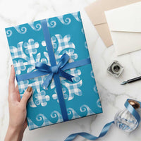 Blue Ulu Palaka Quilt Pattern Wrapping Paper Hawaii Culture Breadfruit - Polynesian Pride