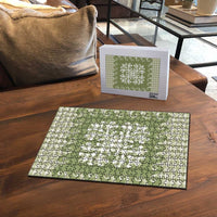 Green Ulu Palaka Quilt Pattern Puzzle Hawaii Culture Breadfruit LT9 - Polynesian Pride