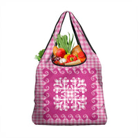 Pink Ulu Palaka Quilt Pattern Grocery Bag Hawaii Culture Breadfruit LT9 1-pack One Size Pink - Polynesian Pride