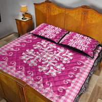 Pink Ulu Palaka Quilt Pattern Quilt Bed Set Hawaii Culture Breadfruit - Polynesian Pride