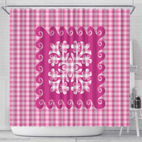 Pink Ulu Palaka Quilt Pattern Shower Curtain Hawaii Culture Breadfruit - Polynesian Pride