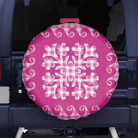 Pink Ulu Palaka Quilt Pattern Spare Tire Cover Hawaii Culture Breadfruit - Polynesian Pride