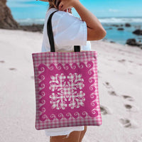 Pink Ulu Palaka Quilt Pattern Tote Bag Hawaii Culture Breadfruit LT9 - Polynesian Pride