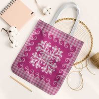 Pink Ulu Palaka Quilt Pattern Tote Bag Hawaii Culture Breadfruit LT9 White Strap One Size Pink - Polynesian Pride