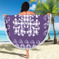 Purple Ulu Palaka Quilt Pattern Beach Blanket Hawaii Culture Breadfruit - Polynesian Pride