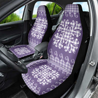Purple Ulu Palaka Quilt Pattern Car Seat Cover Hawaii Culture Breadfruit - Polynesian Pride