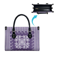 Purple Ulu Palaka Quilt Pattern Leather Bag Hawaii Culture Breadfruit - Polynesian Pride