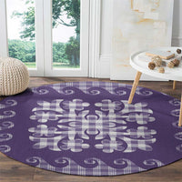 Purple Ulu Palaka Quilt Pattern Round Carpet Hawaii Culture Breadfruit - Polynesian Pride
