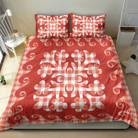 Red Ulu Palaka Quilt Pattern Bedding Set Hawaii Culture Breadfruit - Polynesian Pride