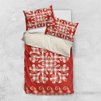 Red Ulu Palaka Quilt Pattern Bedding Set Hawaii Culture Breadfruit - Polynesian Pride