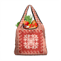 Red Ulu Palaka Quilt Pattern Grocery Bag Hawaii Culture Breadfruit LT9 1-pack One Size Red - Polynesian Pride