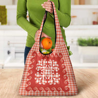 Red Ulu Palaka Quilt Pattern Grocery Bag Hawaii Culture Breadfruit LT9 - Polynesian Pride