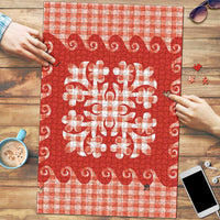Red Ulu Palaka Quilt Pattern Puzzle Hawaii Culture Breadfruit LT9 Red - Polynesian Pride