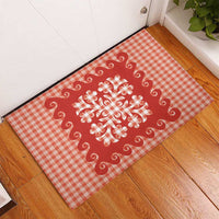 Red Ulu Palaka Quilt Pattern Rubber Doormat Hawaii Culture Breadfruit LT9 - Polynesian Pride