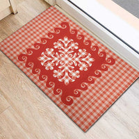 Red Ulu Palaka Quilt Pattern Rubber Doormat Hawaii Culture Breadfruit LT9 - Polynesian Pride