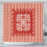 Red Ulu Palaka Quilt Pattern Shower Curtain Hawaii Culture Breadfruit - Polynesian Pride