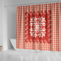 Red Ulu Palaka Quilt Pattern Shower Curtain Hawaii Culture Breadfruit - Polynesian Pride
