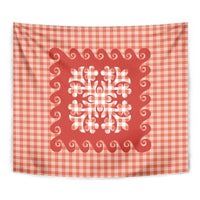 Red Ulu Palaka Quilt Pattern Tapestry Hawaii Culture Breadfruit - Polynesian Pride