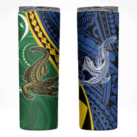 Personalised Crocodile and Shark Solomon Islands Skinny Tumbler Polynesian Tribal Tattoo LT9 Green - Polynesian Pride