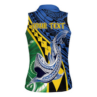Personalised Crocodile and Shark Solomon Islands Women Sleeveless Polo Shirt Polynesian Tribal Tattoo