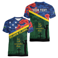 Personalised Solomon Islands Remembrance Day Women V-Neck T-Shirt We Will Remember Them with Camouflage Style