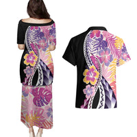 Aloha Vintage Hibiscus Lei Seamless Pattern Couples Matching Puletasi and Hawaiian Shirt - Polynesian Pride