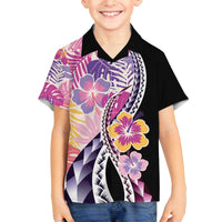 Aloha Vintage Hibiscus Lei Seamless Pattern Family Matching Off The Shoulder Long Sleeve Dress and Hawaiian Shirt - Polynesian Pride