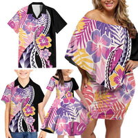 Aloha Vintage Hibiscus Lei Seamless Pattern Family Matching Off Shoulder Short Dress and Hawaiian Shirt - Polynesian Pride
