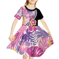 Aloha Vintage Hibiscus Lei Seamless Pattern Kid Short Sleeve Dress - Polynesian Pride