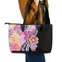 Aloha Vintage Hibiscus Lei Seamless Pattern Leather Tote Bag LT9 - Polynesian Pride