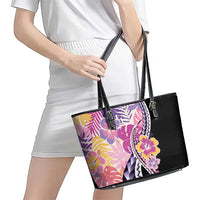 Aloha Vintage Hibiscus Lei Seamless Pattern Leather Tote Bag LT9 - Polynesian Pride