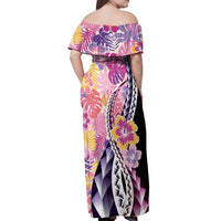 Aloha Vintage Hibiscus Lei Seamless Pattern Off Shoulder Maxi Dress LT9 - Polynesian Pride