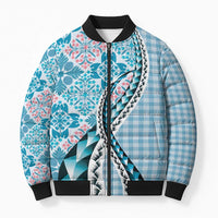 Aloha Vintage Palaka Floral Hawaiian Quilt Bomber Puffer Jacket Uliuli Motif - Polynesian Pride